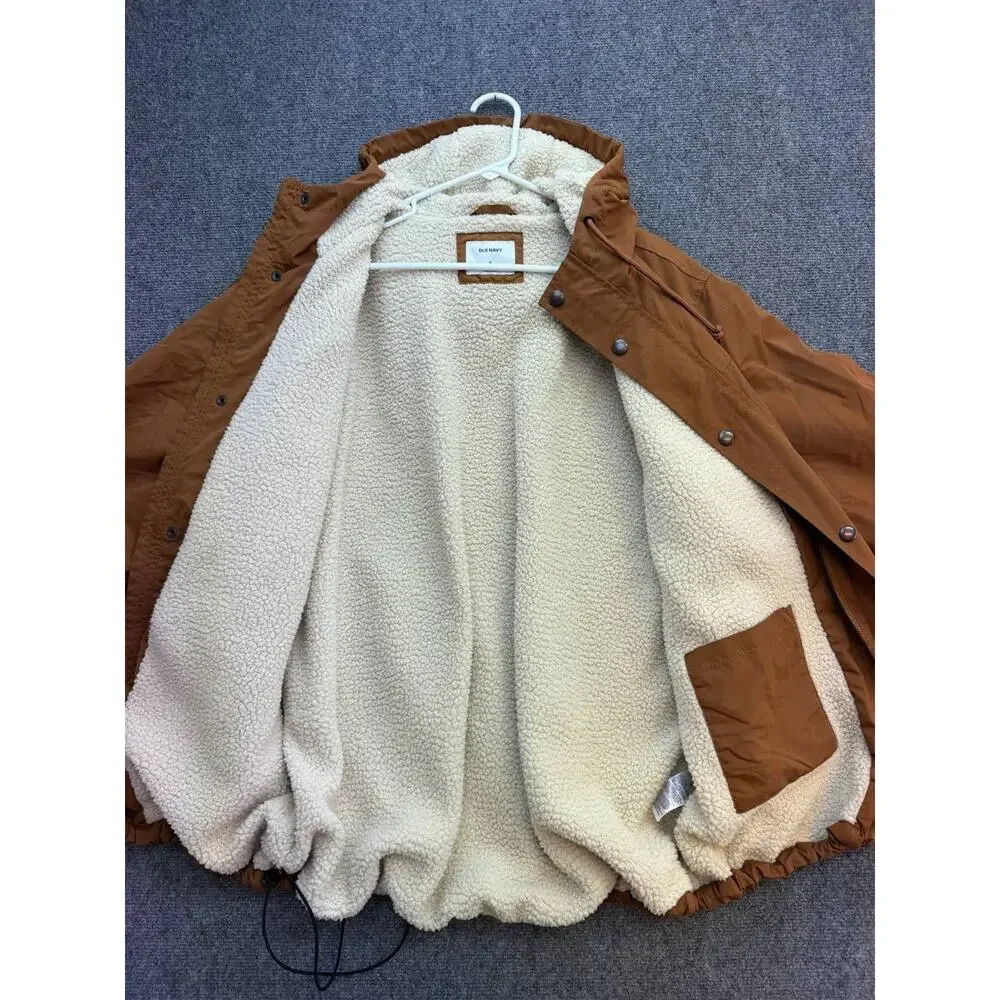 Old Navy Men’s XL Brown Sherpa Lined Hooded Utility Jacket Runs Small